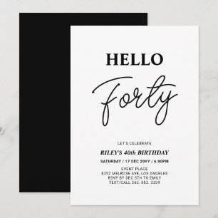 Invitation Bonjour Quarty Black & White 40th Birthday Party