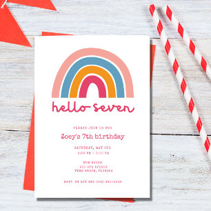 Invitation Bonjour Sept Rainbow Girl's 7th Birthday