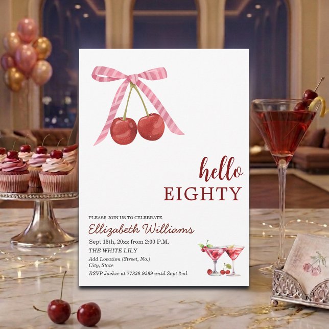Invitation Bonjour Soixante-Huit Martini Cerise Fête d'Annive (Créateur téléchargé)
