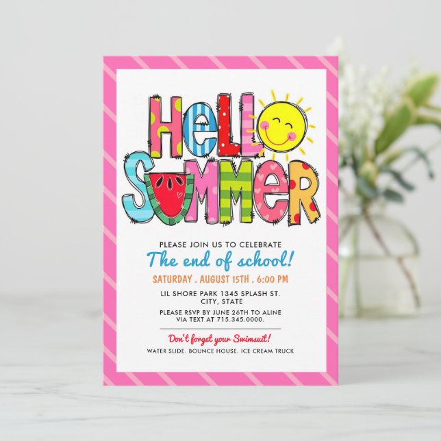 Invitation Bonjour Summer End of School Party Summer Cookout (Debout devant)