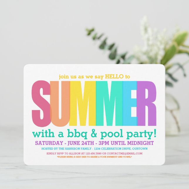 Invitation Bonjour Summer Pool Party (Debout devant)