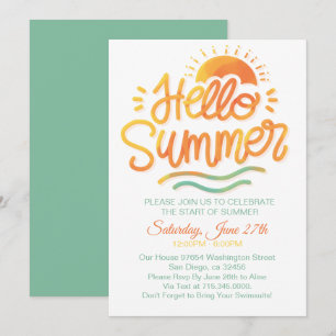 Invitation Bonjour Summer Sun Orange Pool Party