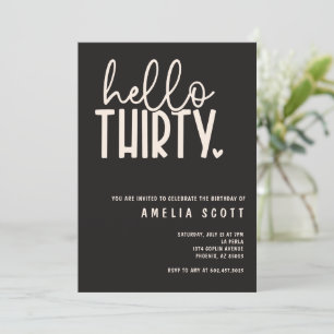 Invitation Bonjour Trente 30e anniversaire moderne Noir minim