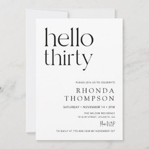 Invitation Bonjour Trente Classique Simple 30e Anniversaire
