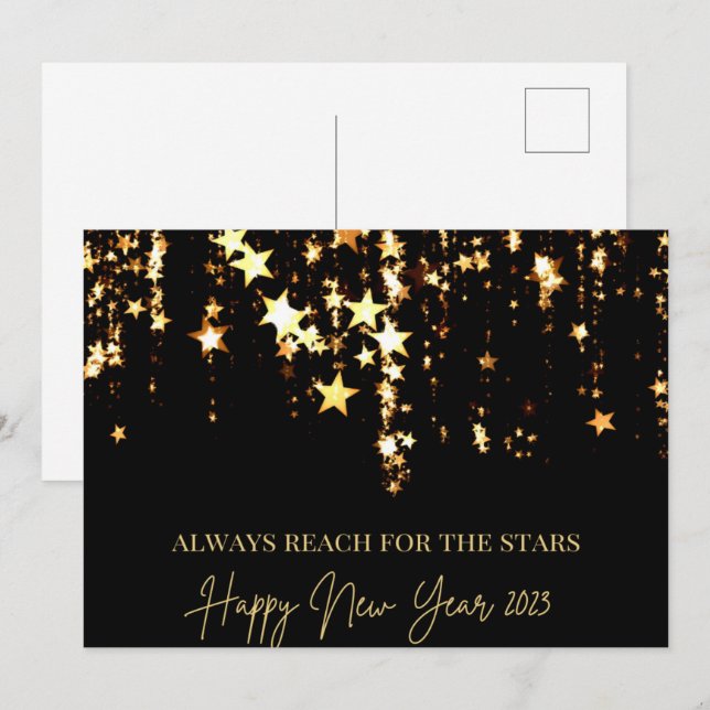 Invitation Bonne année 2023 Atteindre pour les étoiles Black  (Devant / Derrière)