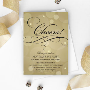 Invitation Bonne année Fête du Nouvel An Champagne Or
