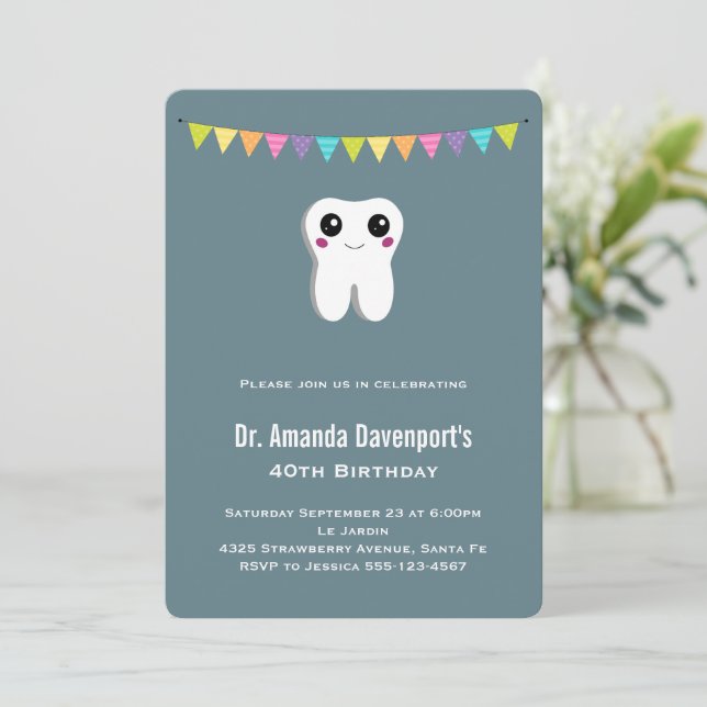 Invitation Bonne dent dentaire souriante mignonne Anniversair (Debout devant)