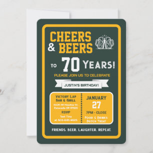 Invitation Bonne fête au bar sportif et bières pour 70 ans