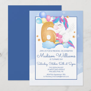 Invitation Bonne fête d'anniversaire Unicorne 6e anniversai