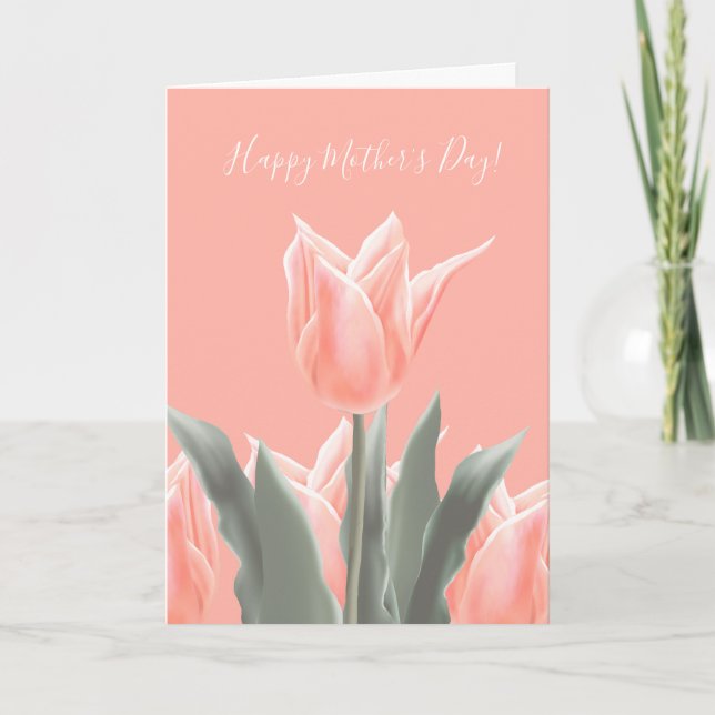 Invitation Bonne fête des mères ! Fleurs de tulipes de Pêche  (Devant)