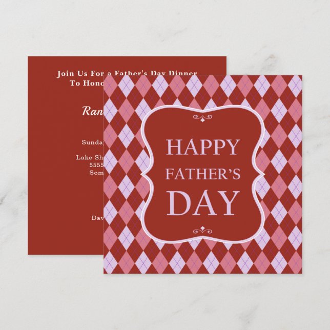 Invitation Bonne Fête des pères Red Pink Jacquard Dîner (Devant / Derrière)
