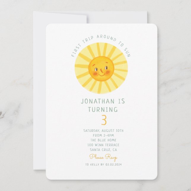 Invitation Bonne Sunshine Première Voyage Anniversaire Invita (Devant)