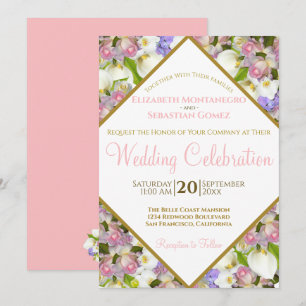 Invitation Bonté des Fleurs Pastel Mariage de cadre diamant