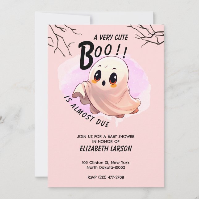 Invitation Boo Baby shower Halloween Pink thème mignonne fête (Devant)