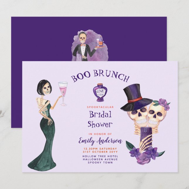 Invitation BOO BRUNCH Fête des mariées Purple Orange Hallowee (Devant / Derrière)