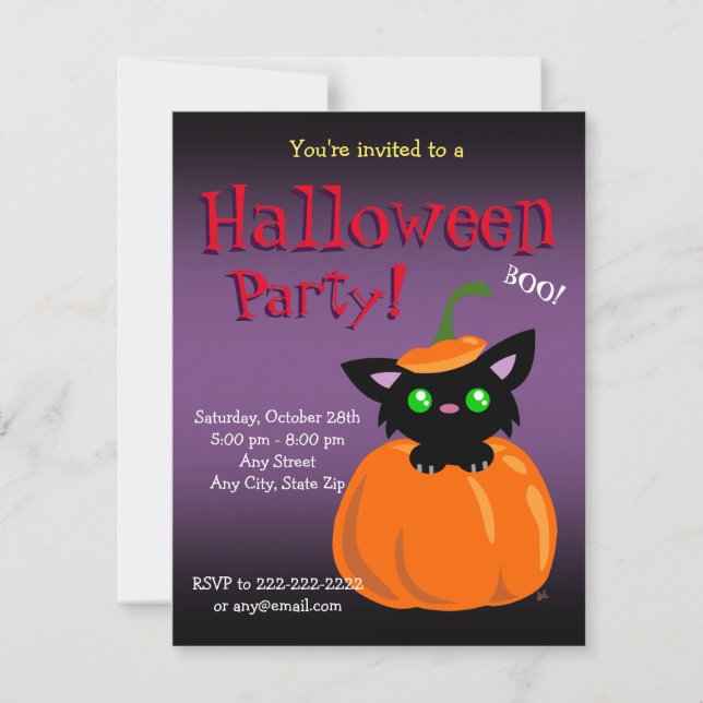 Invitation BOO ! Chat dans un Citrouille Halloween/Anniversai (Devant)