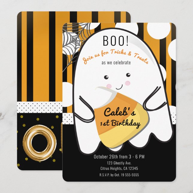 Invitation Boo Cute Ghost Halloween ONE 1er anniversaire fête (Devant / Derrière)