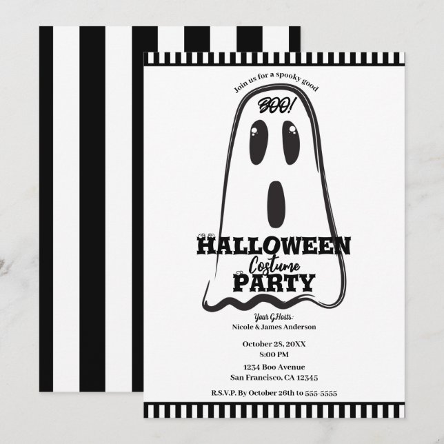 Invitation BOO ! Fête Costumée Halloween éffrayante (Devant / Derrière)