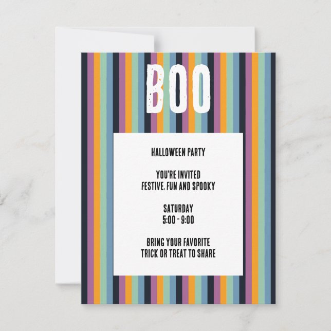Invitation Boo ! Halloween aux rayures verticales atténuées (Devant)