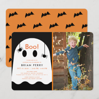 Invitation Boo ! Halloween Fantôme & Araignées Photo Annivers