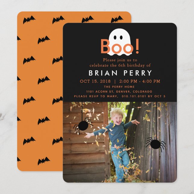 Invitation Boo ! Halloween Fantôme photo Anniversaire Invitat (Devant / Derrière)