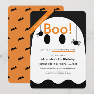 Invitation Boo ! Halloween Ghost Cute Virtual Anniversaire
