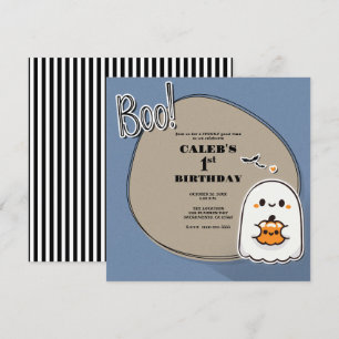 Invitation BOO Little Ghost Blue Halloween 1er anniversaire f