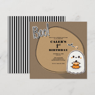 Invitation BOO! Petit Fantôme Brun Halloween 1er Anniversaire