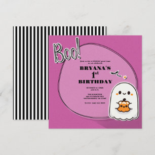 Invitation BOO ! Petit Fantôme rose Halloween 1er Anniversair