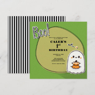 Invitation BOO Petite Fantôme Verte Fête d'anniversaire Hallo