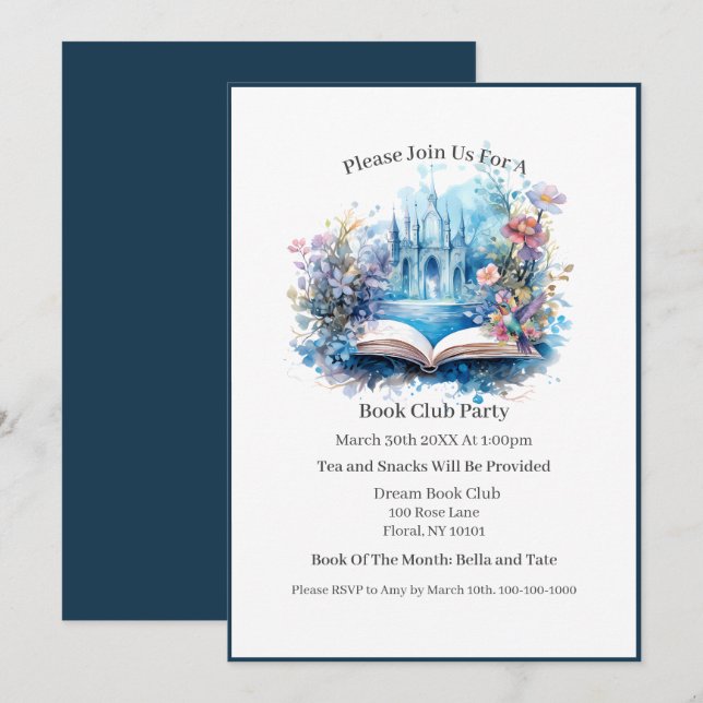 Invitation Book Castle Floral Book Club (Devant / Derrière)