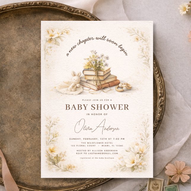 Invitation Book New Chapter Begins Baby Shower (Créateur téléchargé)