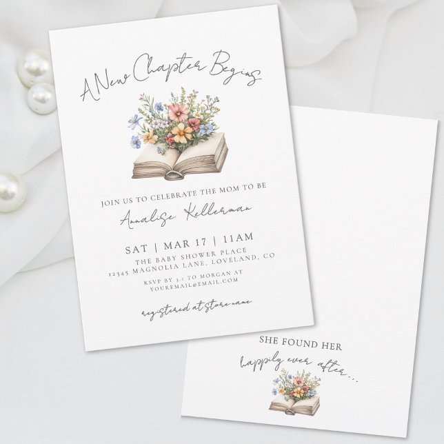 Invitation Book Wildflower New Chapter Bridal Shower (Wildflower New Chapter Book Bridal Shower Invitation)
