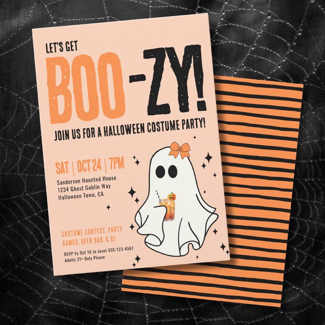 Invitation Boos Adultes Et Booze Halloween (Adult Cocktail Ghost Costume Party Halloween Invitation)