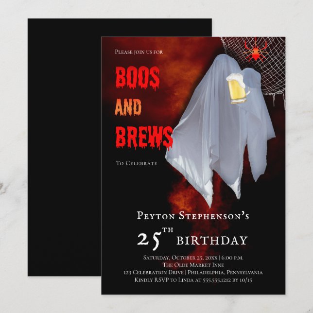 Invitation Boos and Brews Ghost Halloween fête du 25e anniver (Devant / Derrière)