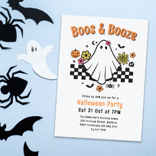 Invitation Boos & Booze Retro Ghost Halloween Costume Party