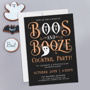 Invitation Boos et Boissons Fun Halloween Cocktail Noir