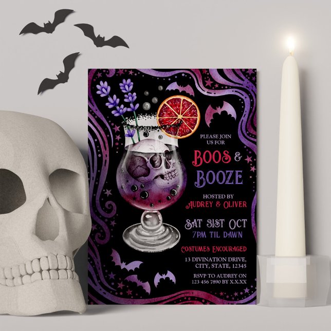 Invitation Boos et Booze Costumes et cocktails Halloween (Boos and Booze Halloween Costumes and Cocktails Invitation)
