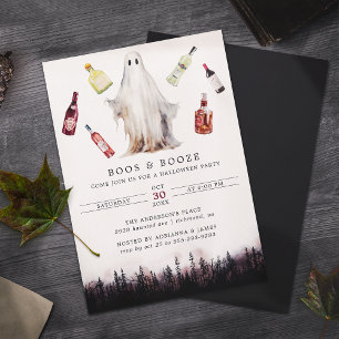 Invitation Boos et Booze   Drôle Fantôme Adulte Halloween Par