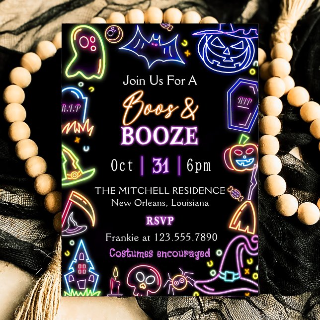 Invitation Boos Et Booze Feu D'Halloween Foncé (Créateur téléchargé)
