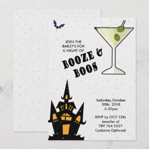 Invitation Boos et Booze Halloween Élégant