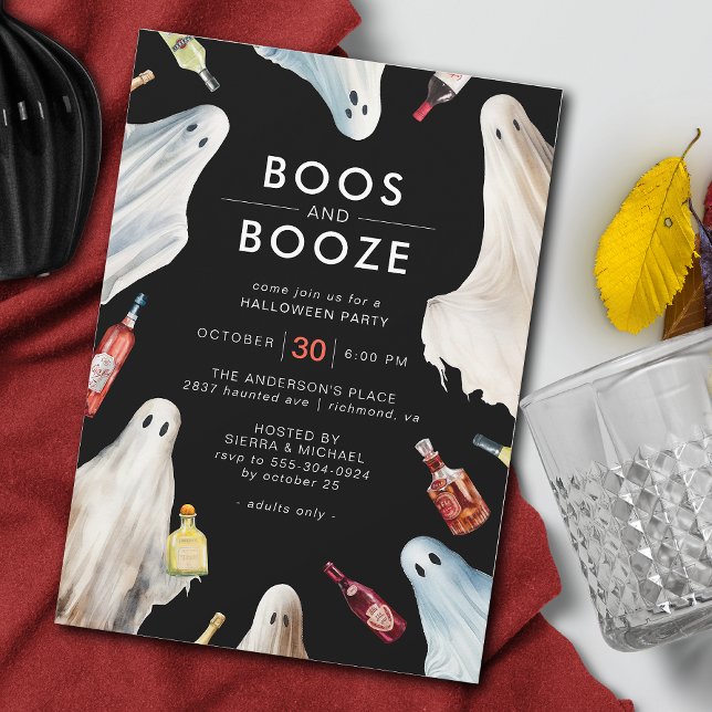 Invitation Boos et Booze | Soirée d'Halloween moderne foncé p (Créateur téléchargé)