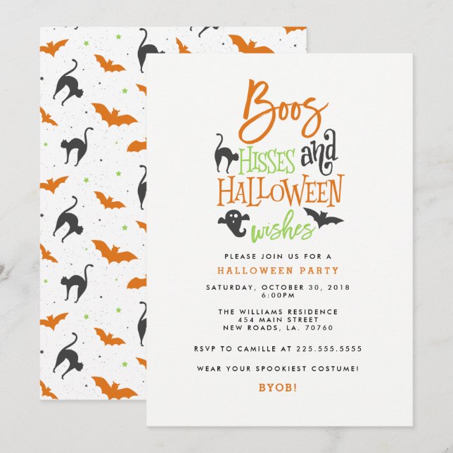Invitation Boos Hisses and Halloween Wishes (Devant / Derrière)