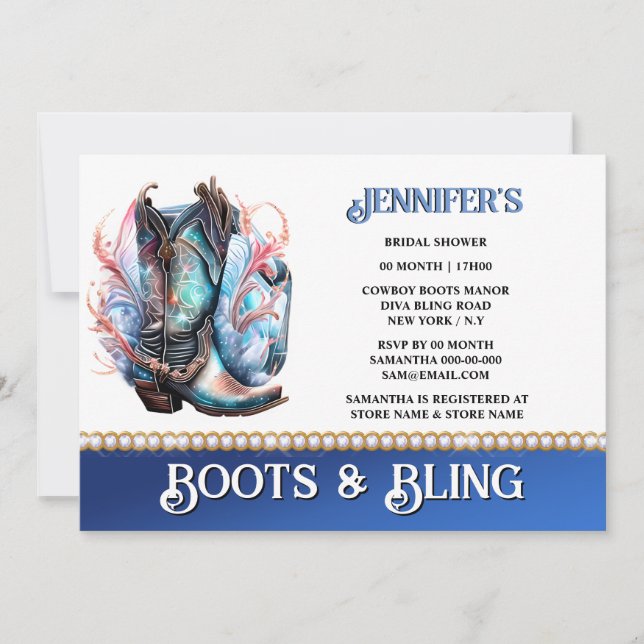 Invitation Boot bling | chaine brillante de botte de cowboy (Devant)