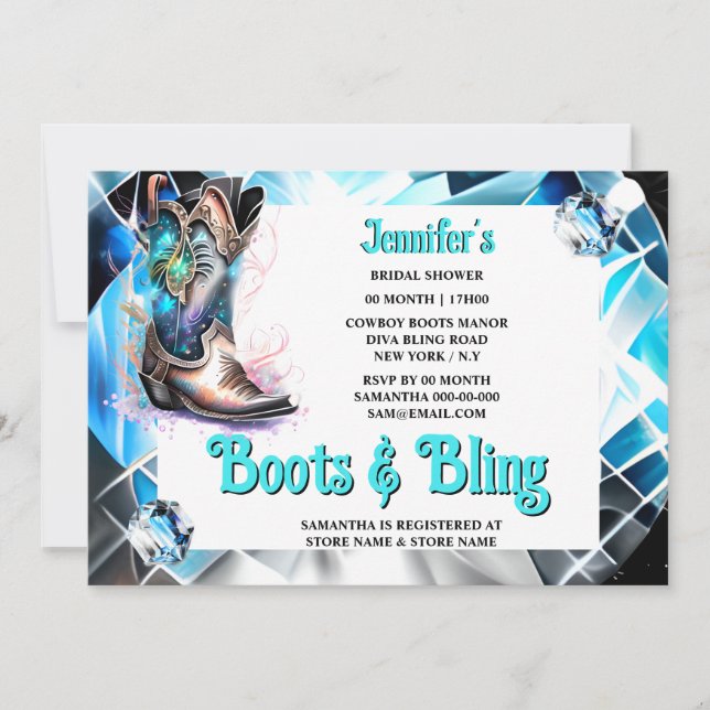 Invitation Boot bling | mythique cowgirl botte brillance diam (Devant)