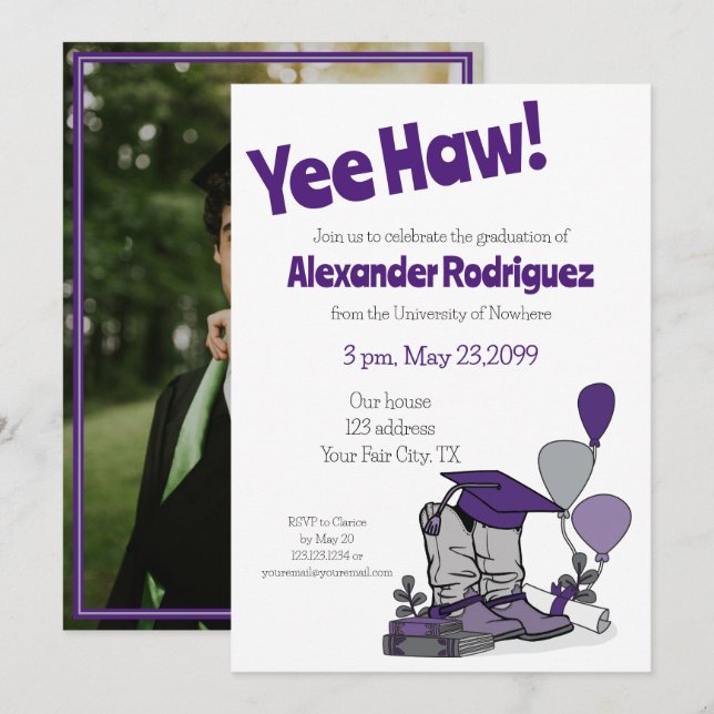 Invitation Boot d'amorçage de la casquette de graduation viol (Devant / Derrière)