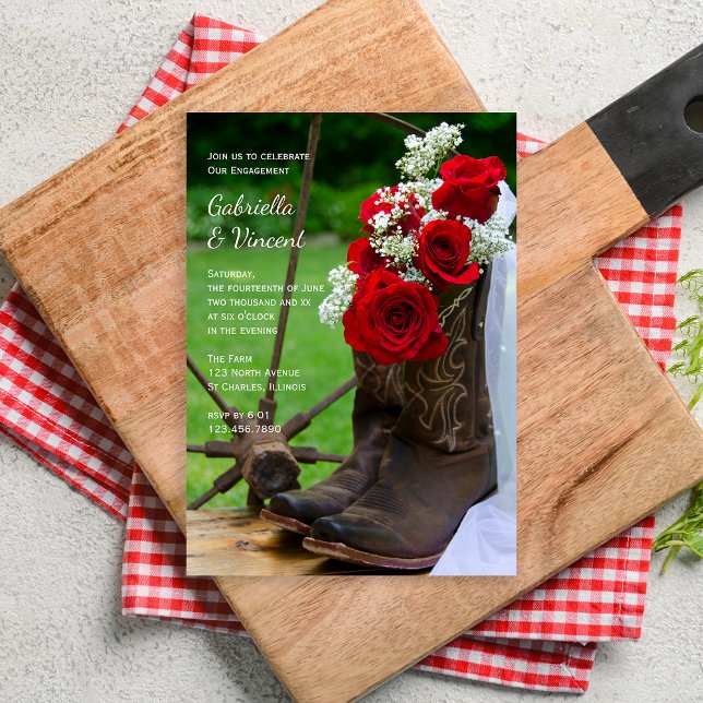 Invitation Boot de cowboy Rose rustique Western Engagement Pa (Créateur téléchargé)