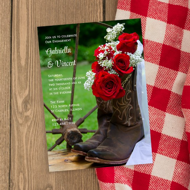 Invitation Boot de cowboy Rose rustique Western Engagement Pa (Créateur téléchargé)