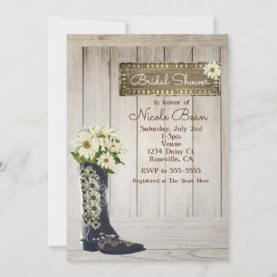 Invitation Boot rustique avec Fête des mariées de marguerites