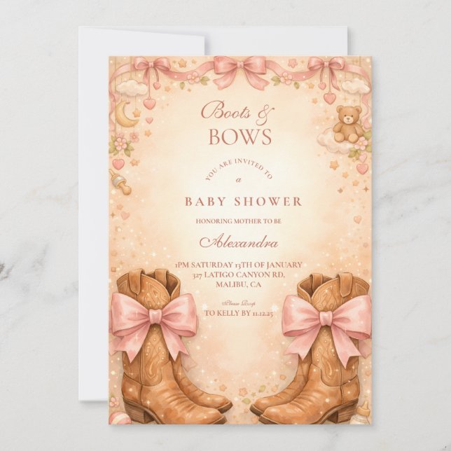 Invitation Boots And Bows Baby Shower (Devant)
